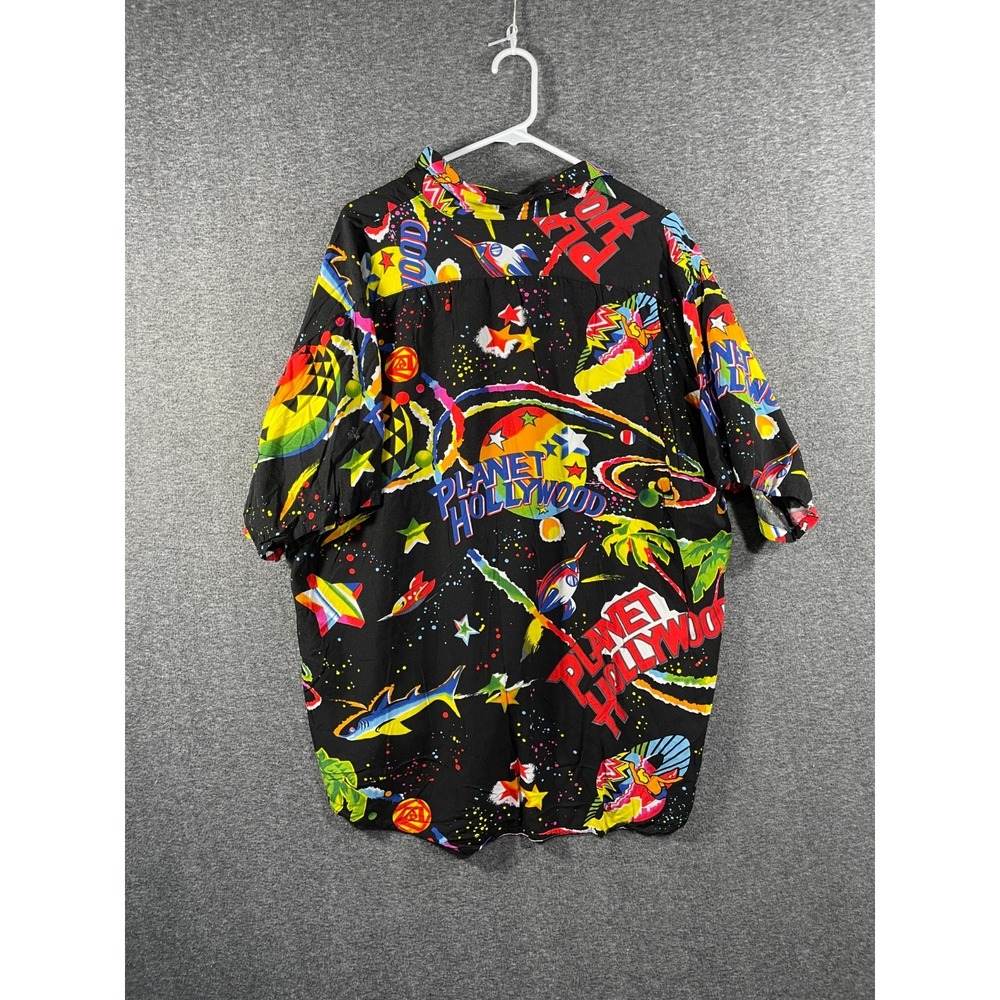 Vintage 1990 Planet Hollywood Rayon Space Print Camp Hawaiian Shirt XL Flowey - Picture 9 of 14